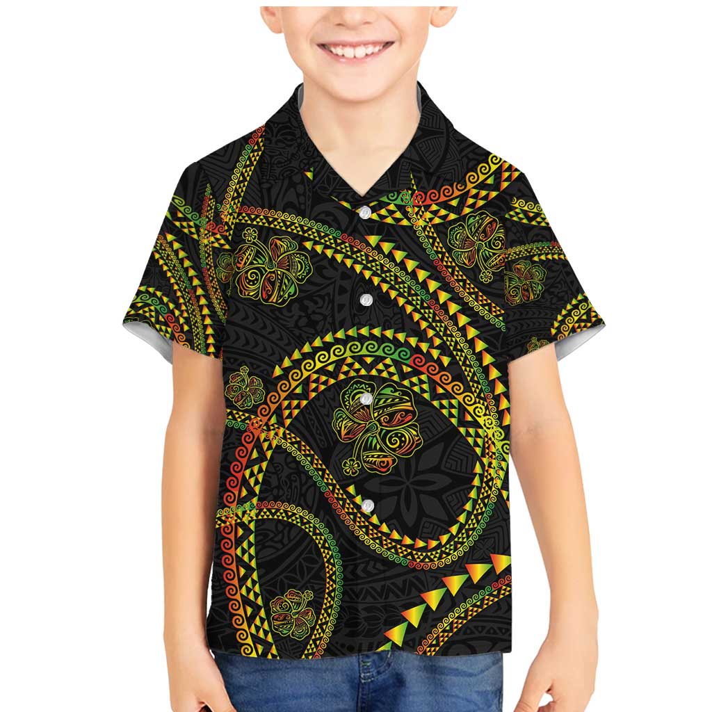 Hawaiian Kakau Art and Hisbiscus Tattoo Family Matching Mermaid Dress and Hawaiian Shirt Tribal Pattern-Reggae Style LT03 Son's Shirt Black - Polynesian Pride