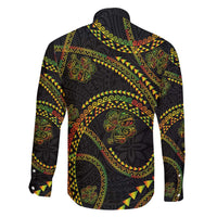 Hawaiian Kakau Art and Hisbiscus Tattoo Family Matching Off The Shoulder Long Sleeve Dress and Hawaiian Shirt Tribal Pattern-Reggae Style - Polynesian Pride