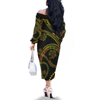 Hawaiian Kakau Art and Hisbiscus Tattoo Family Matching Off The Shoulder Long Sleeve Dress and Hawaiian Shirt Tribal Pattern-Reggae Style - Polynesian Pride