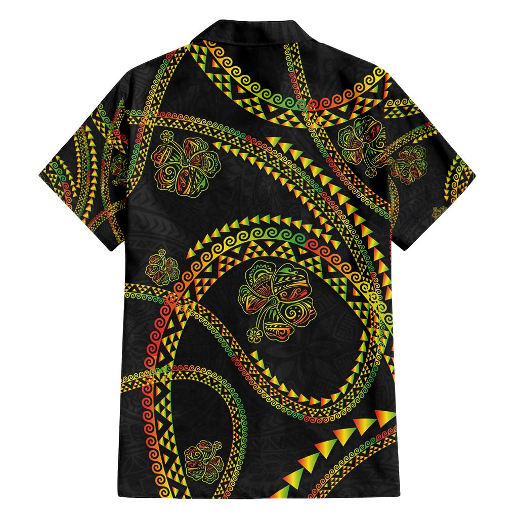 Hawaiian Kakau Art and Hisbiscus Tattoo Family Matching Off Shoulder Maxi Dress and Hawaiian Shirt Tribal Pattern-Reggae Style LT03 - Polynesian Pride