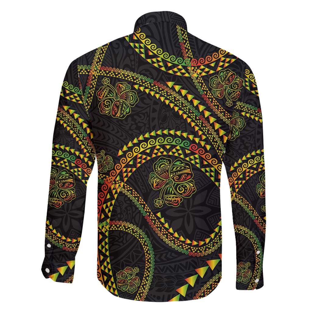 Hawaiian Kakau Art and Hisbiscus Tattoo Family Matching Off Shoulder Maxi Dress and Hawaiian Shirt Tribal Pattern-Reggae Style LT03 - Polynesian Pride