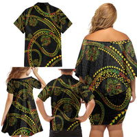 Hawaiian Kakau Art and Hisbiscus Tattoo Family Matching Off Shoulder Short Dress and Hawaiian Shirt Tribal Pattern-Reggae Style LT03 - Polynesian Pride