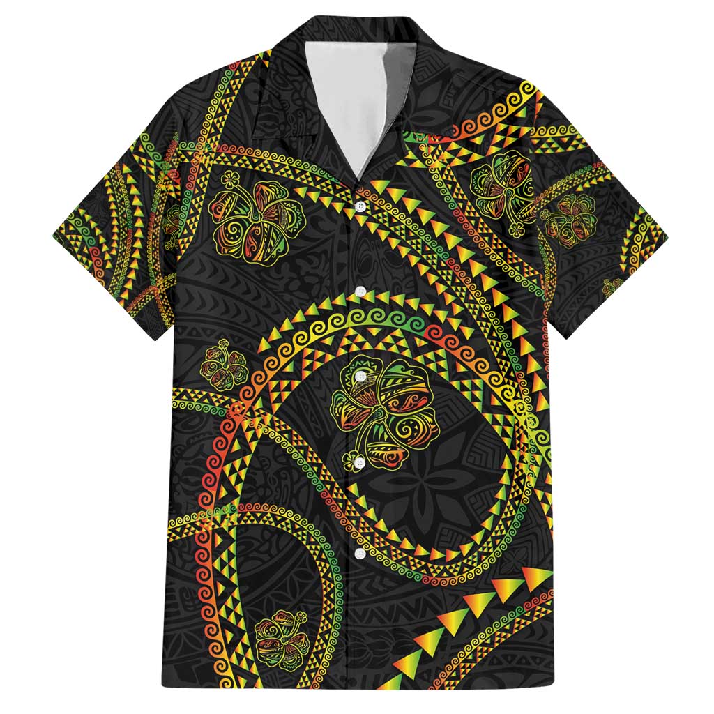 Hawaiian Kakau Art and Hisbiscus Tattoo Family Matching Short Sleeve Bodycon Dress and Hawaiian Shirt Tribal Pattern-Reggae Style LT03 Dad's Shirt - Short Sleeve Black - Polynesian Pride
