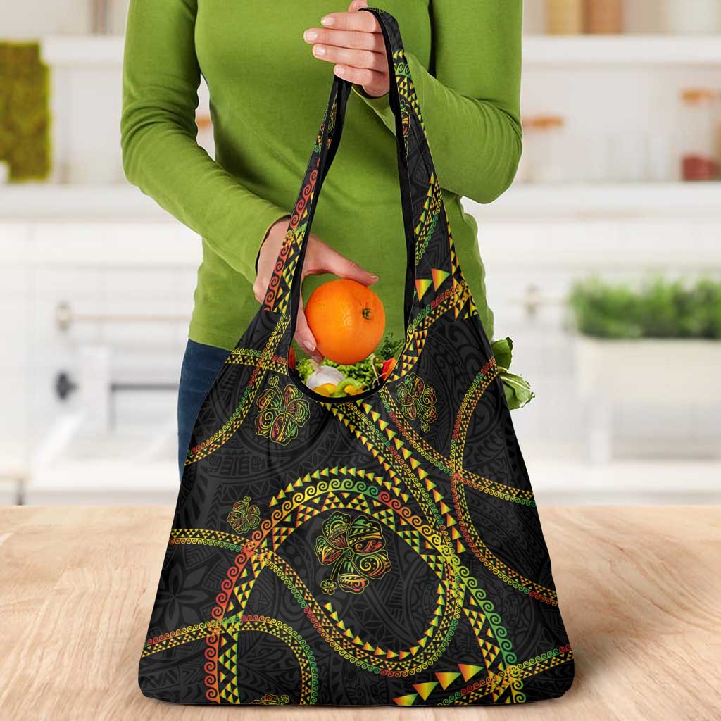 Hawaiian Kakau Art and Hisbiscus Tattoo Grocery Bag Tribal Pattern-Reggae Style - Polynesian Pride