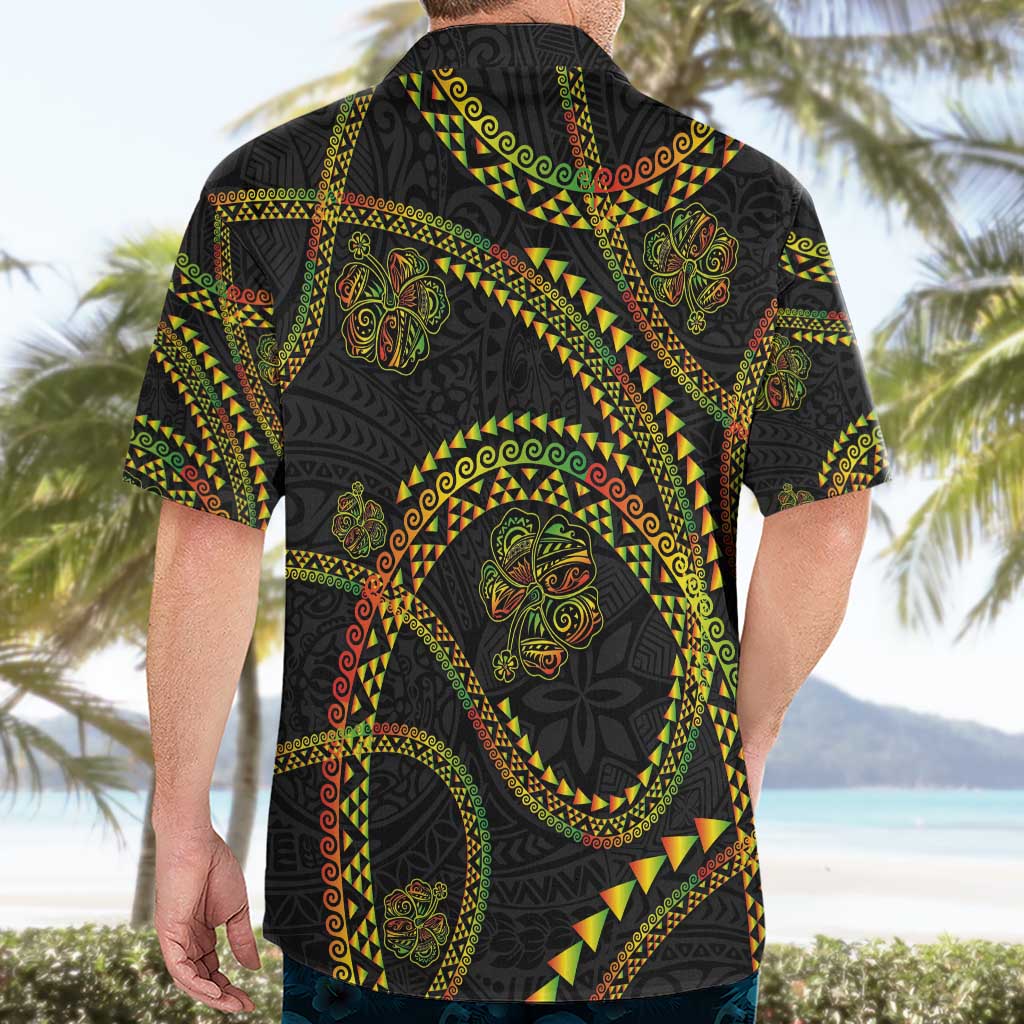 Hawaiian Kakau Art and Hisbiscus Tattoo Hawaiian Shirt Tribal Pattern-Reggae Style - Polynesian Pride