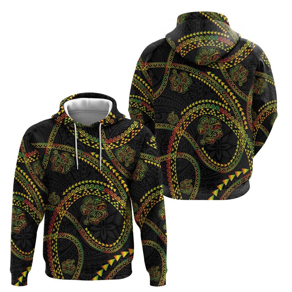 Hawaiian Kakau Art and Hisbiscus Tattoo Hoodie Tribal Pattern-Reggae Style - Polynesian Pride