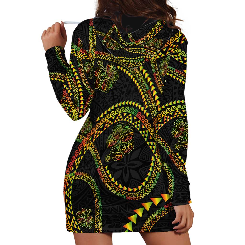 Hawaiian Kakau Art and Hisbiscus Tattoo Hoodie Dress Tribal Pattern-Reggae Style - Polynesian Pride