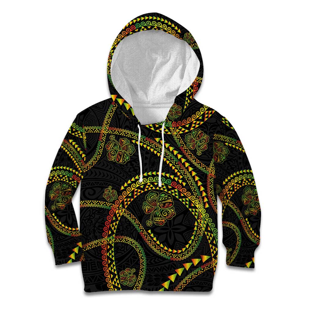 Hawaiian Kakau Art and Hisbiscus Tattoo Kid Hoodie Tribal Pattern-Reggae Style - Polynesian Pride