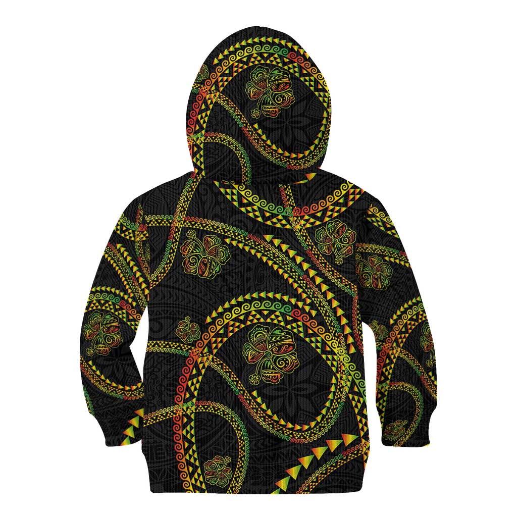 Hawaiian Kakau Art and Hisbiscus Tattoo Kid Hoodie Tribal Pattern-Reggae Style - Polynesian Pride