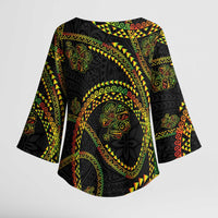 Hawaiian Kakau Art and Hisbiscus Tattoo Kimono Sleeve Blouse Tribal Pattern-Reggae Style - Polynesian Pride