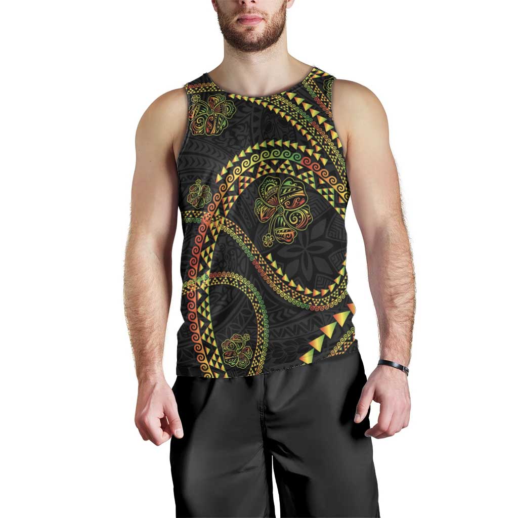 Hawaiian Kakau Art and Hisbiscus Tattoo Men Tank Top Tribal Pattern-Reggae Style LT03 - Polynesian Pride