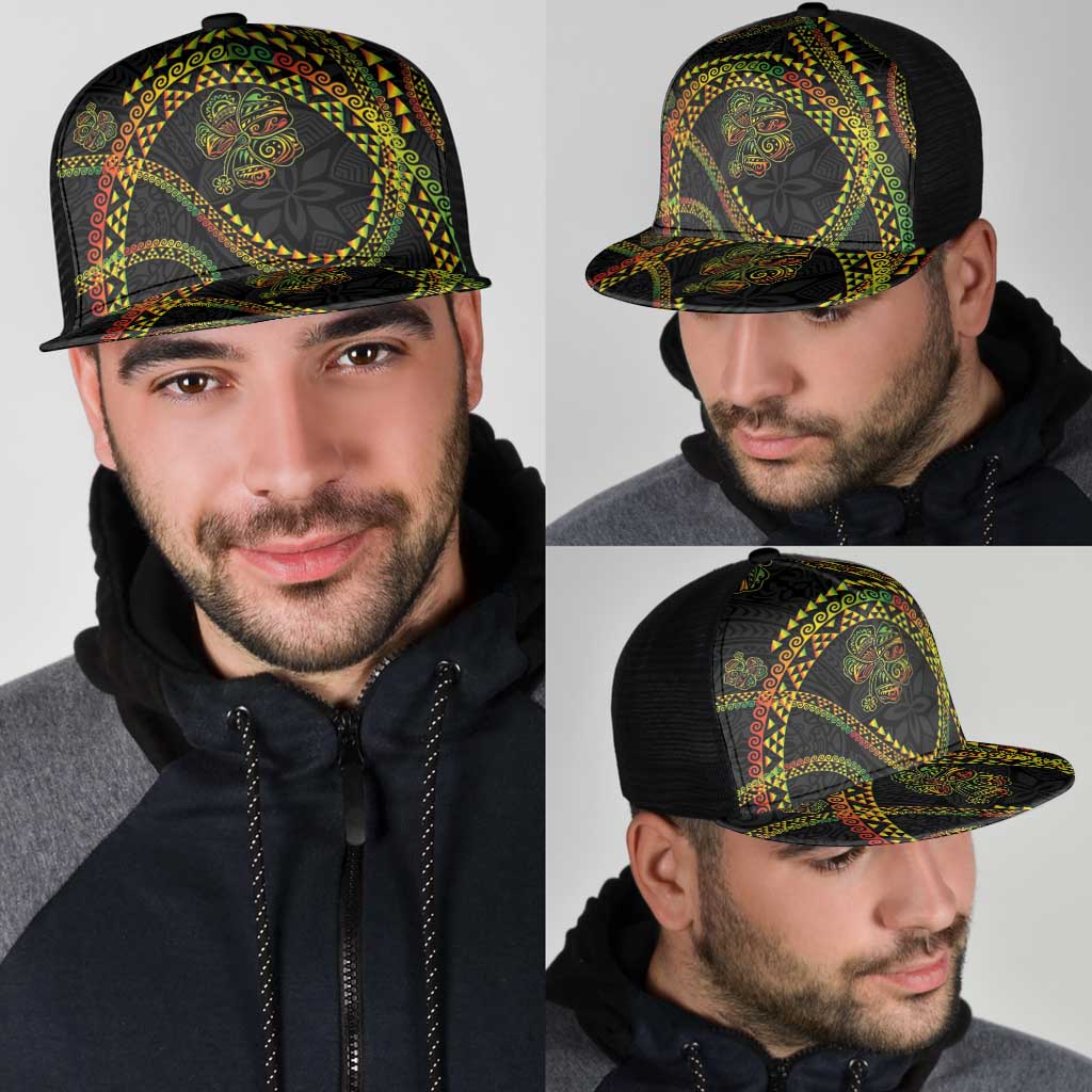 Hawaiian Kakau Art and Hisbiscus Tattoo Mesh Trucker Cap Tribal Pattern-Reggae Style - Polynesian Pride