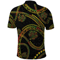 Hawaiian Kakau Art and Hisbiscus Tattoo Polo Shirt Tribal Pattern-Reggae Style - Polynesian Pride
