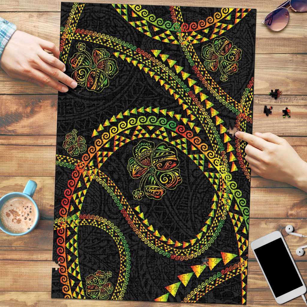 Hawaiian Kakau Art and Hisbiscus Tattoo Puzzle Tribal Pattern-Reggae Style - Polynesian Pride