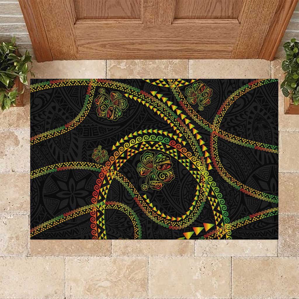 Hawaiian Kakau Art and Hisbiscus Tattoo Rubber Doormat Tribal Pattern-Reggae Style - Polynesian Pride