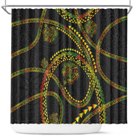 Hawaiian Kakau Art and Hisbiscus Tattoo Shower Curtain Tribal Pattern-Reggae Style LT03 Black - Polynesian Pride