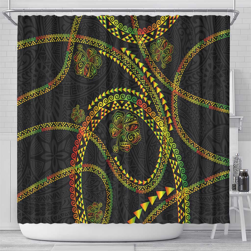 Hawaiian Kakau Art and Hisbiscus Tattoo Shower Curtain Tribal Pattern-Reggae Style LT03 - Polynesian Pride