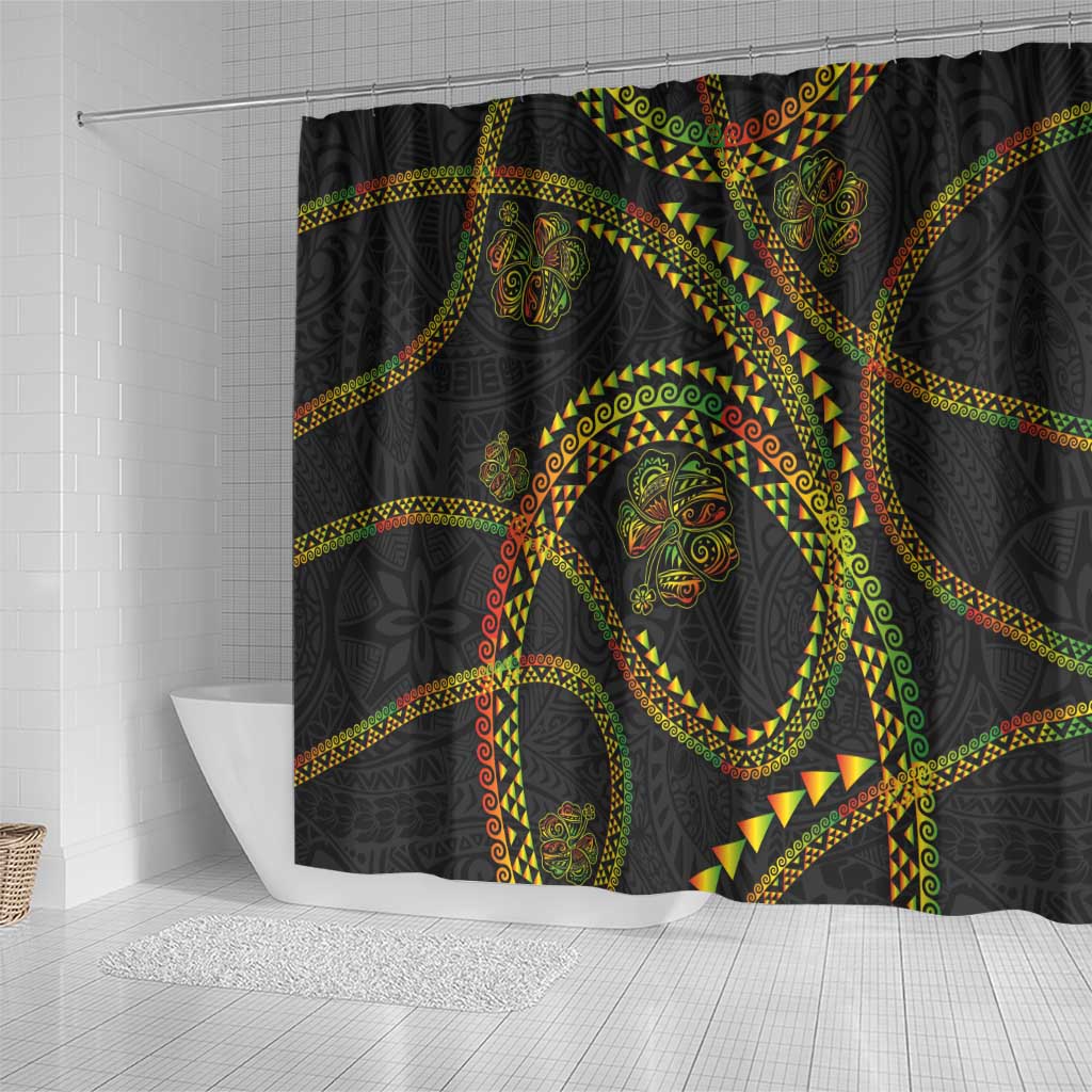 Hawaiian Kakau Art and Hisbiscus Tattoo Shower Curtain Tribal Pattern-Reggae Style LT03 - Polynesian Pride