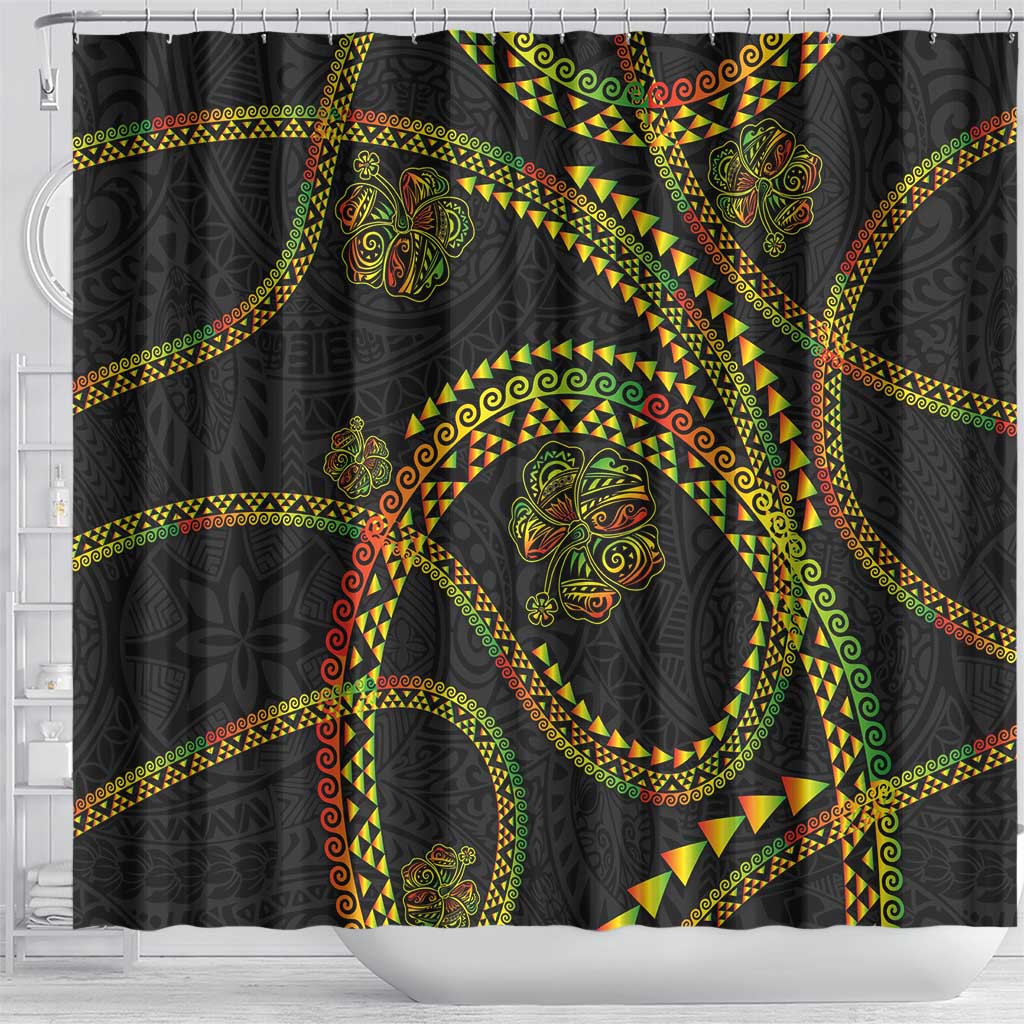Hawaiian Kakau Art and Hisbiscus Tattoo Shower Curtain Tribal Pattern-Reggae Style LT03 - Polynesian Pride