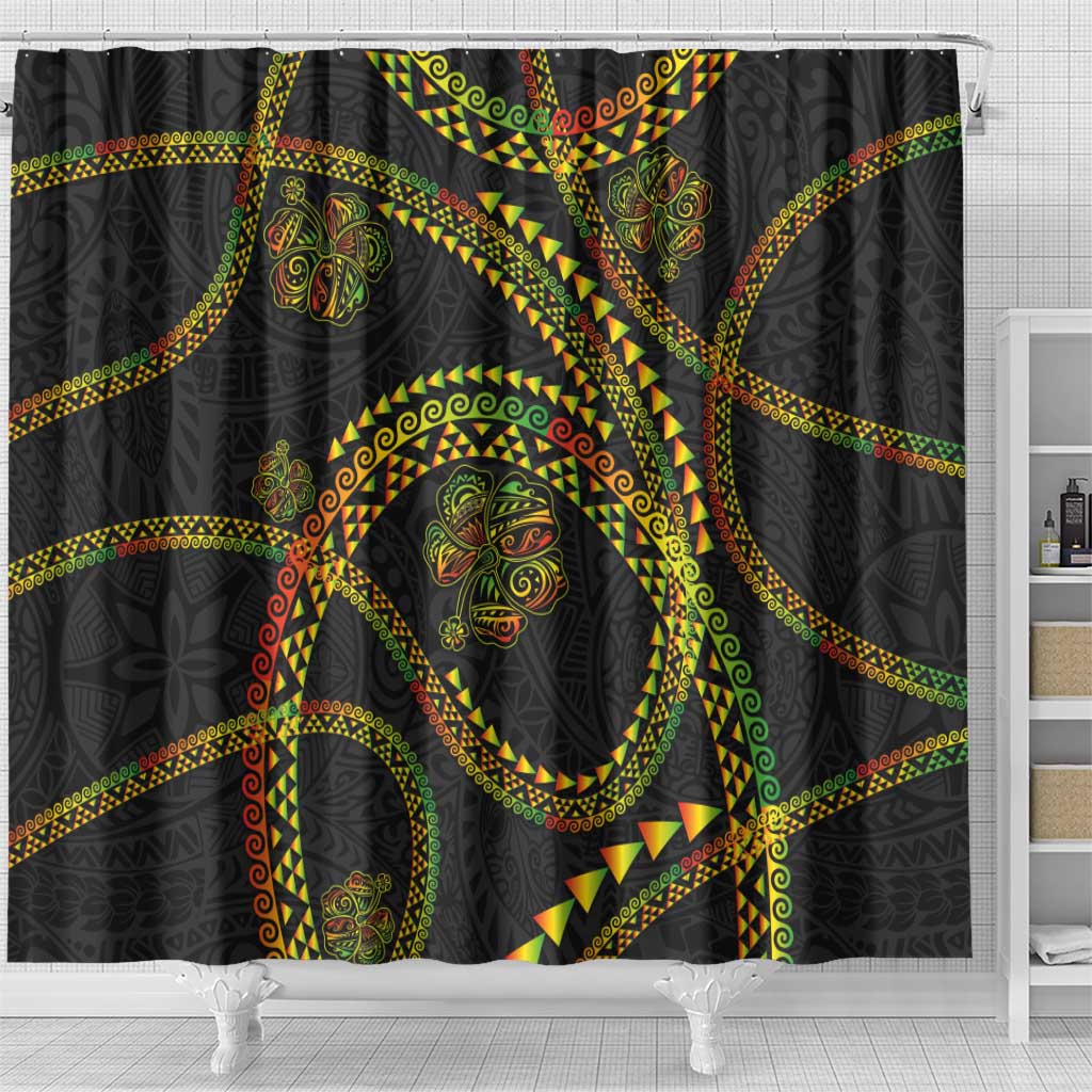 Hawaiian Kakau Art and Hisbiscus Tattoo Shower Curtain Tribal Pattern-Reggae Style LT03 - Polynesian Pride