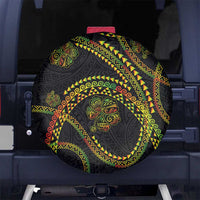 Hawaiian Kakau Art and Hisbiscus Tattoo Spare Tire Cover Tribal Pattern-Reggae Style - Polynesian Pride