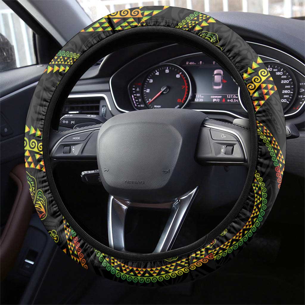 Hawaiian Kakau Art and Hisbiscus Tattoo Steering Wheel Cover Tribal Pattern-Reggae Style - Polynesian Pride