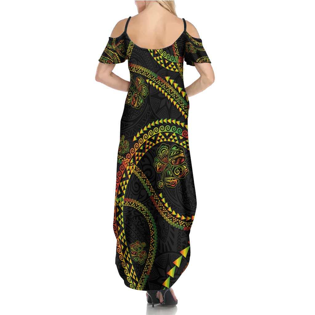 Hawaiian Kakau Art and Hisbiscus Tattoo Summer Maxi Dress Tribal Pattern-Reggae Style - Polynesian Pride