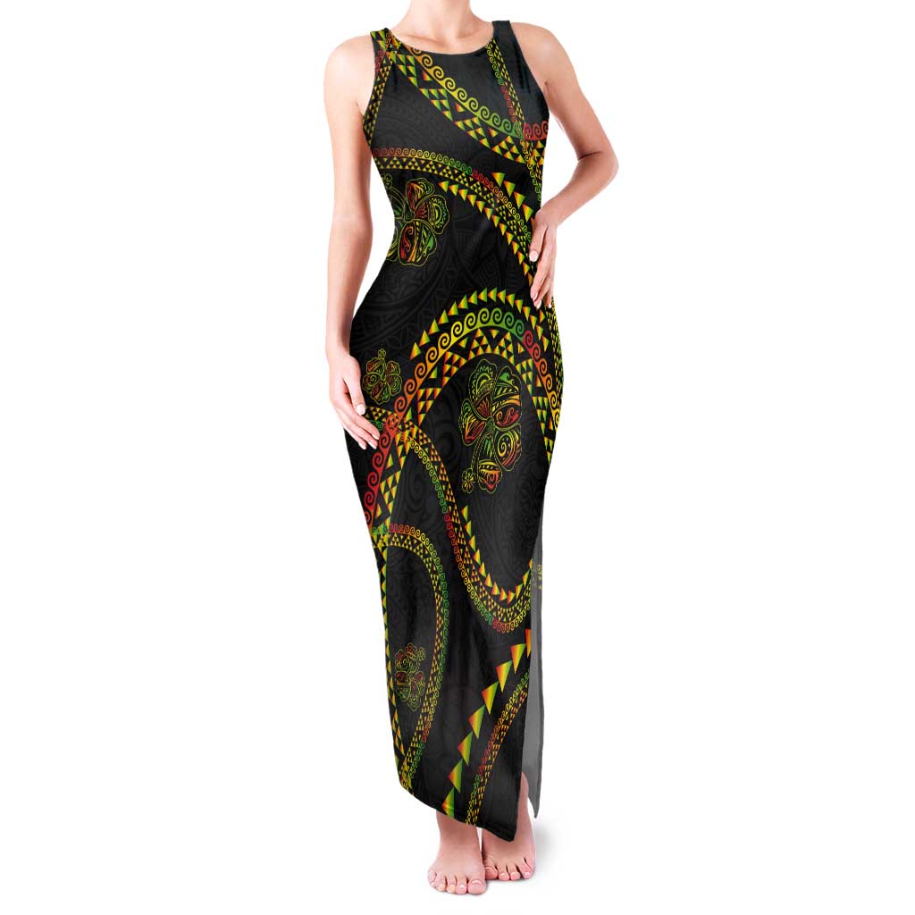 Hawaiian Kakau Art and Hisbiscus Tattoo Tank Maxi Dress Tribal Pattern-Reggae Style - Polynesian Pride