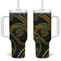 Hawaiian Kakau Art and Hisbiscus Tattoo Tumbler With Handle Tribal Pattern-Reggae Style - Polynesian Pride