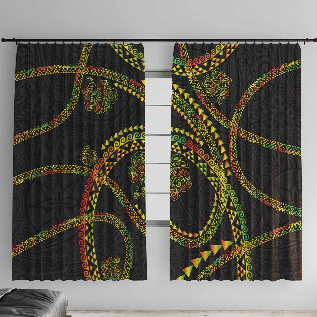 Hawaiian Kakau Art and Hisbiscus Tattoo Window Curtain Tribal Pattern-Reggae Style - Polynesian Pride