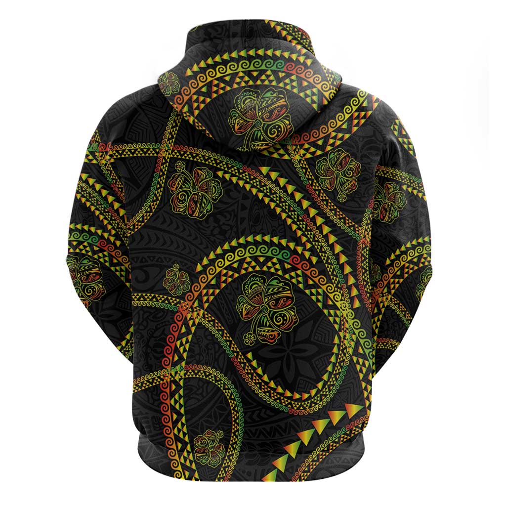 Hawaiian Kakau Art and Hisbiscus Tattoo Zip Hoodie Tribal Pattern-Reggae Style - Polynesian Pride
