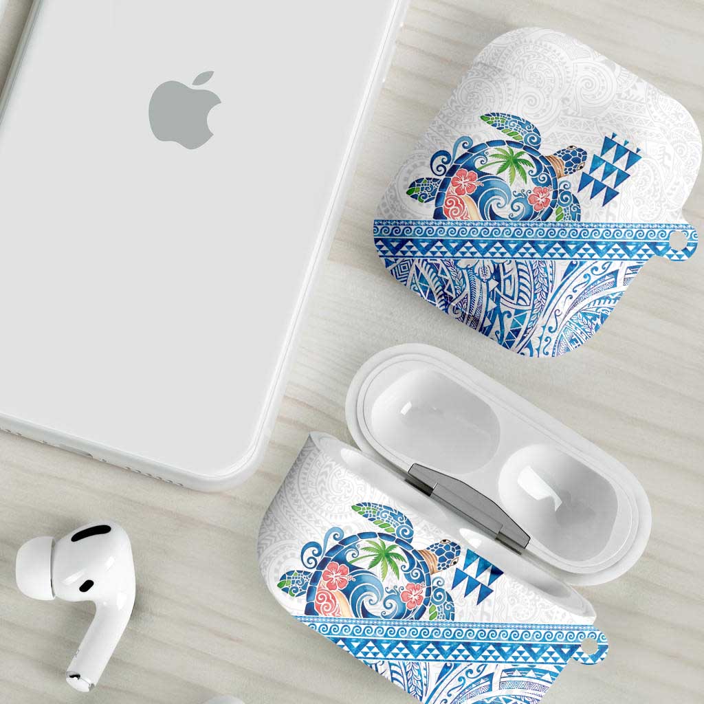 Hawaiian Abstract Sea Turtle AirPods Case Polynesian Tapa Art and Kakau Tattoo White WaterColor - Polynesian Pride