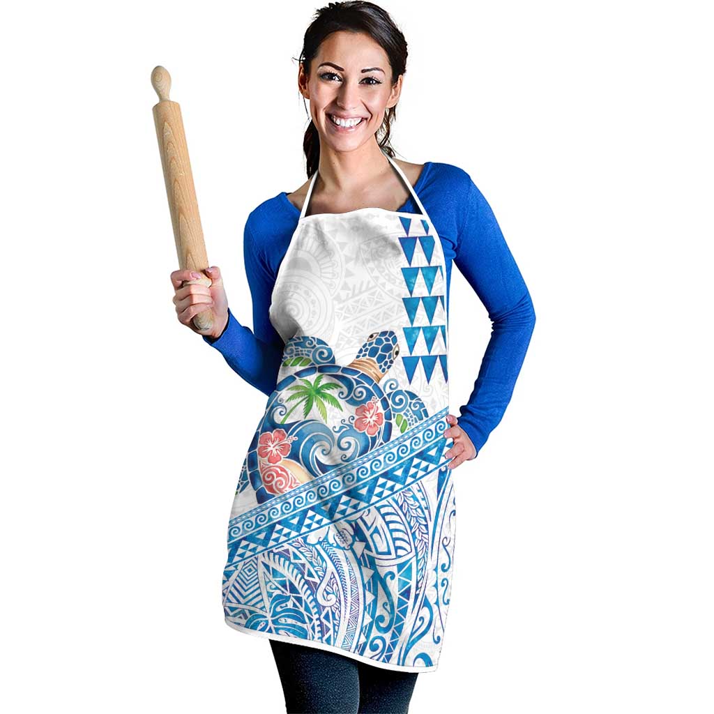Hawaiian Abstract Sea Turtle Apron Polynesian Tapa Art and Kakau Tattoo White WaterColor - Polynesian Pride