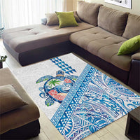 Hawaiian Abstract Sea Turtle Area Rug Polynesian Tapa Art and Kakau Tattoo White WaterColor - Polynesian Pride