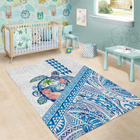 Hawaiian Abstract Sea Turtle Area Rug Polynesian Tapa Art and Kakau Tattoo White WaterColor - Polynesian Pride
