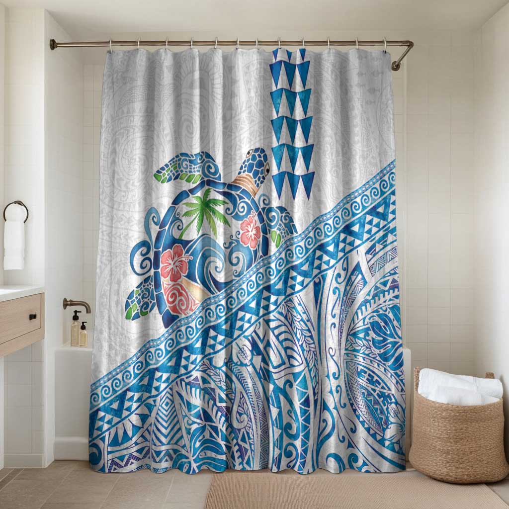 Hawaiian Abstract Sea Turtle Bathroom Set Polynesian Tapa Art and Kakau Tattoo White WaterColor - Polynesian Pride