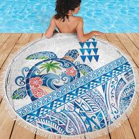 Hawaiian Abstract Sea Turtle Beach Blanket Polynesian Tapa Art and Kakau Tattoo White WaterColor LT03 - Polynesian Pride