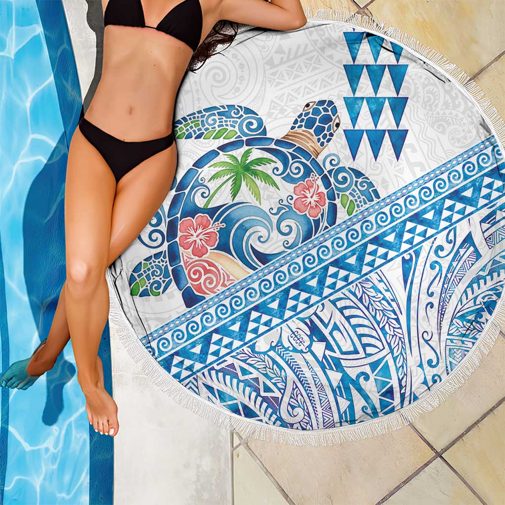 Hawaiian Abstract Sea Turtle Beach Blanket Polynesian Tapa Art and Kakau Tattoo White WaterColor LT03 - Polynesian Pride