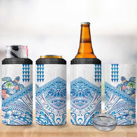 Hawaiian Abstract Sea Turtle 4 in 1 Can Cooler Tumbler Polynesian Tapa Art and Kakau Tattoo White WaterColor - Polynesian Pride