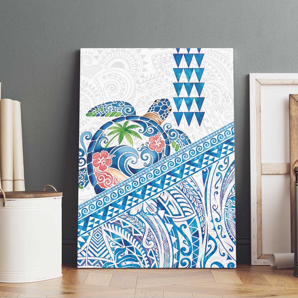 Hawaiian Abstract Sea Turtle Canvas Wall Art Polynesian Tapa Art and Kakau Tattoo White WaterColor - Polynesian Pride