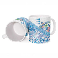 Hawaiian Abstract Sea Turtle Ceramic Mug Polynesian Tapa Art and Kakau Tattoo White WaterColor - Polynesian Pride