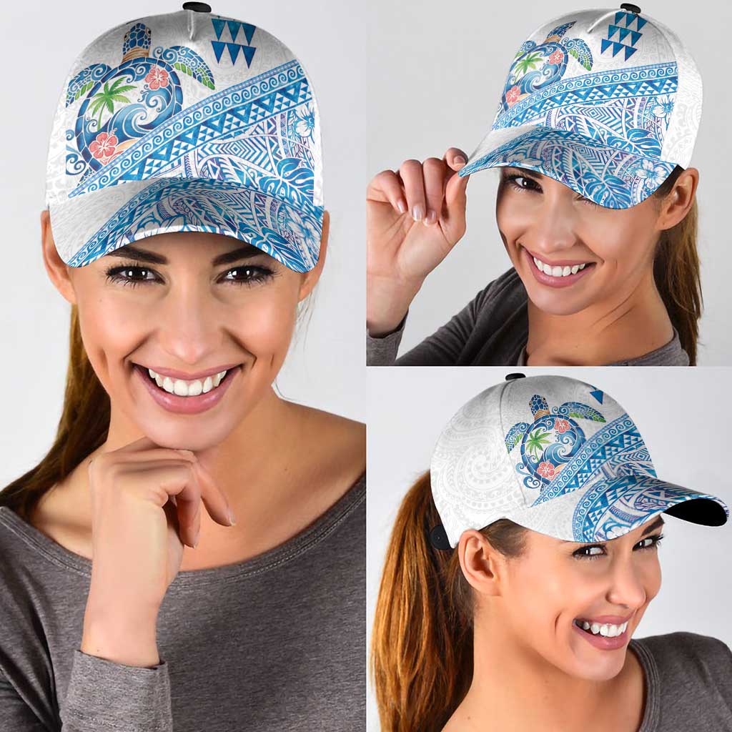 Hawaiian Abstract Sea Turtle Classic Cap Polynesian Tapa Art and Kakau Tattoo White WaterColor - Polynesian Pride