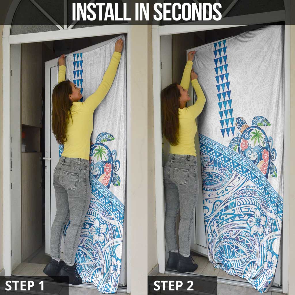 Hawaiian Abstract Sea Turtle Door Cover Polynesian Tapa Art and Kakau Tattoo White WaterColor - Polynesian Pride