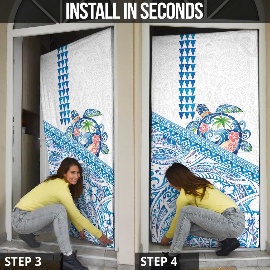 Hawaiian Abstract Sea Turtle Door Cover Polynesian Tapa Art and Kakau Tattoo White WaterColor - Polynesian Pride