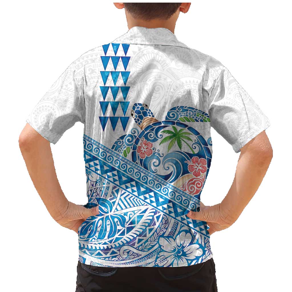 Hawaiian Abstract Sea Turtle Family Matching Mermaid Dress and Hawaiian Shirt Polynesian Tapa Art and Kakau Tattoo White WaterColor - Polynesian Pride