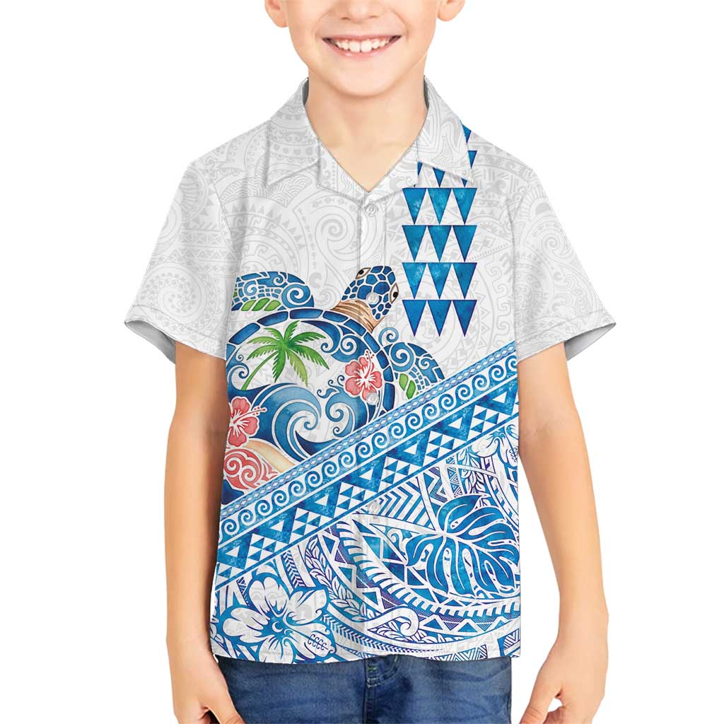 Hawaiian Abstract Sea Turtle Family Matching Off Shoulder Maxi Dress and Hawaiian Shirt Polynesian Tapa Art and Kakau Tattoo White WaterColor - Polynesian Pride