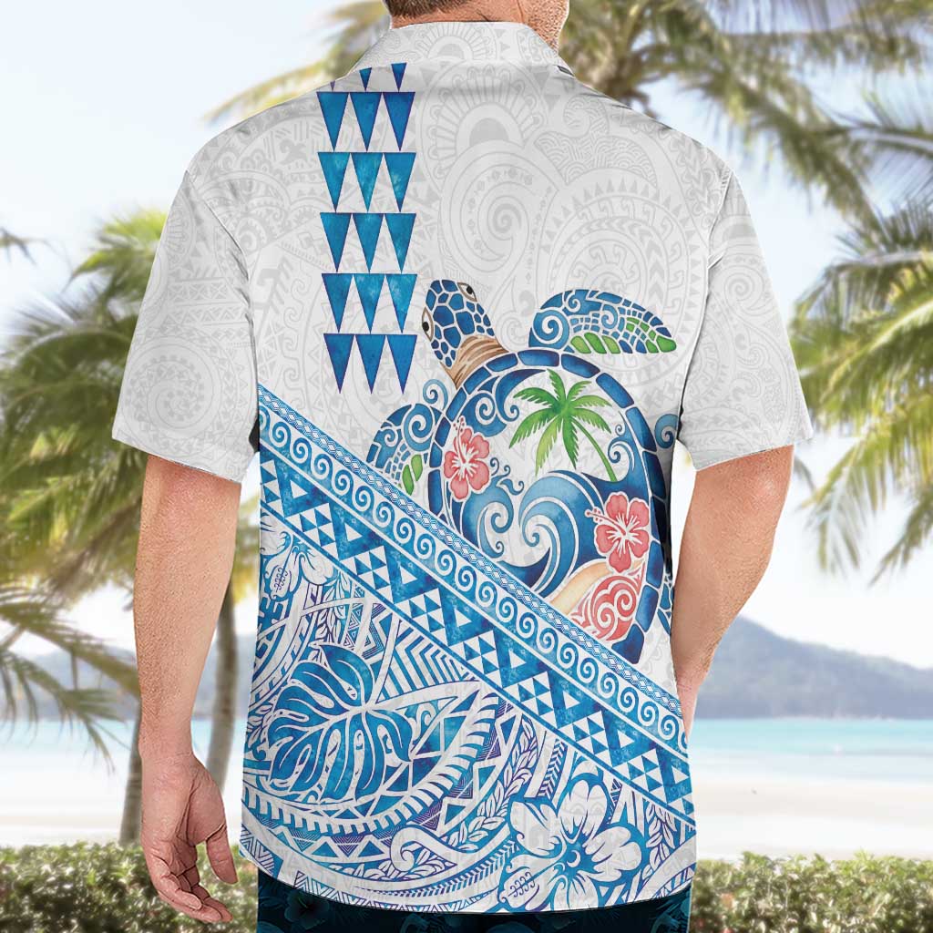Hawaiian Abstract Sea Turtle Hawaiian Shirt Polynesian Tapa Art and Kakau Tattoo White WaterColor - Polynesian Pride