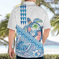 Hawaiian Abstract Sea Turtle Hawaiian Shirt Polynesian Tapa Art and Kakau Tattoo White WaterColor - Polynesian Pride