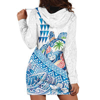Hawaiian Abstract Sea Turtle Hoodie Dress Polynesian Tapa Art and Kakau Tattoo White WaterColor - Polynesian Pride