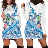 Hawaiian Abstract Sea Turtle Hoodie Dress Polynesian Tapa Art and Kakau Tattoo White WaterColor - Polynesian Pride
